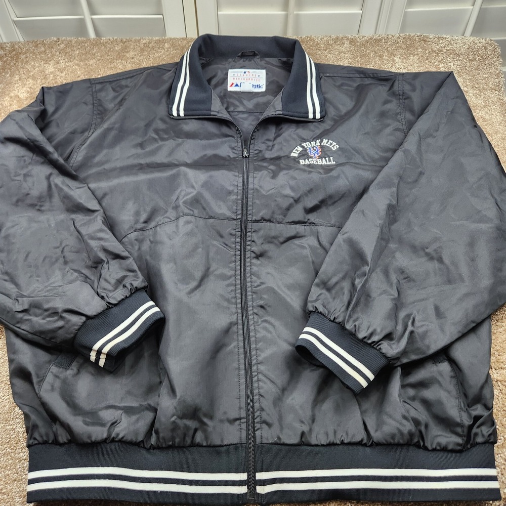 VINTAGE NEW YORK METS BLACK JACKET‎ SIZE XXL FULL ZIP NYLON MAJESTIC